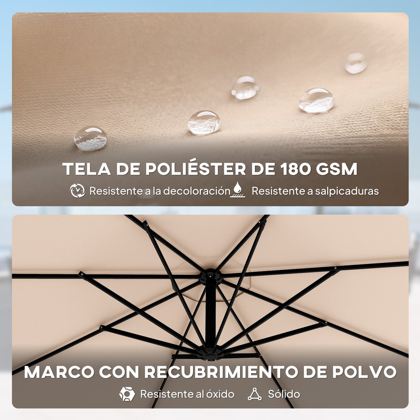 Outsunny Parasol Excéntrico Ø300 Cm Con Base Cruzada Manivela Y Funda Caqui_5