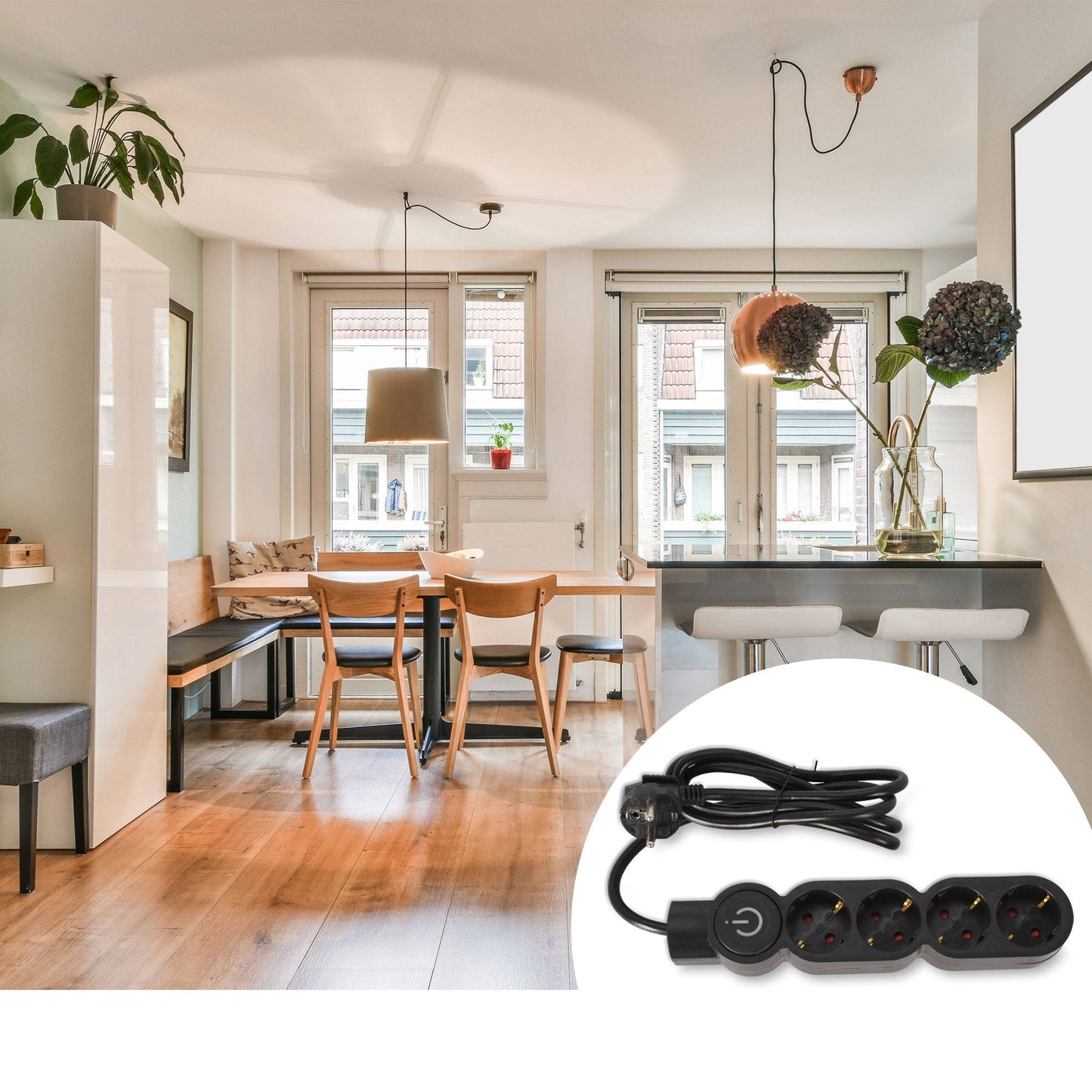 Well Home Regleta De 4 Vías Color Negro Con Protección Para Niños, Con Interruptor Encendido/apagado , Cable 140cm