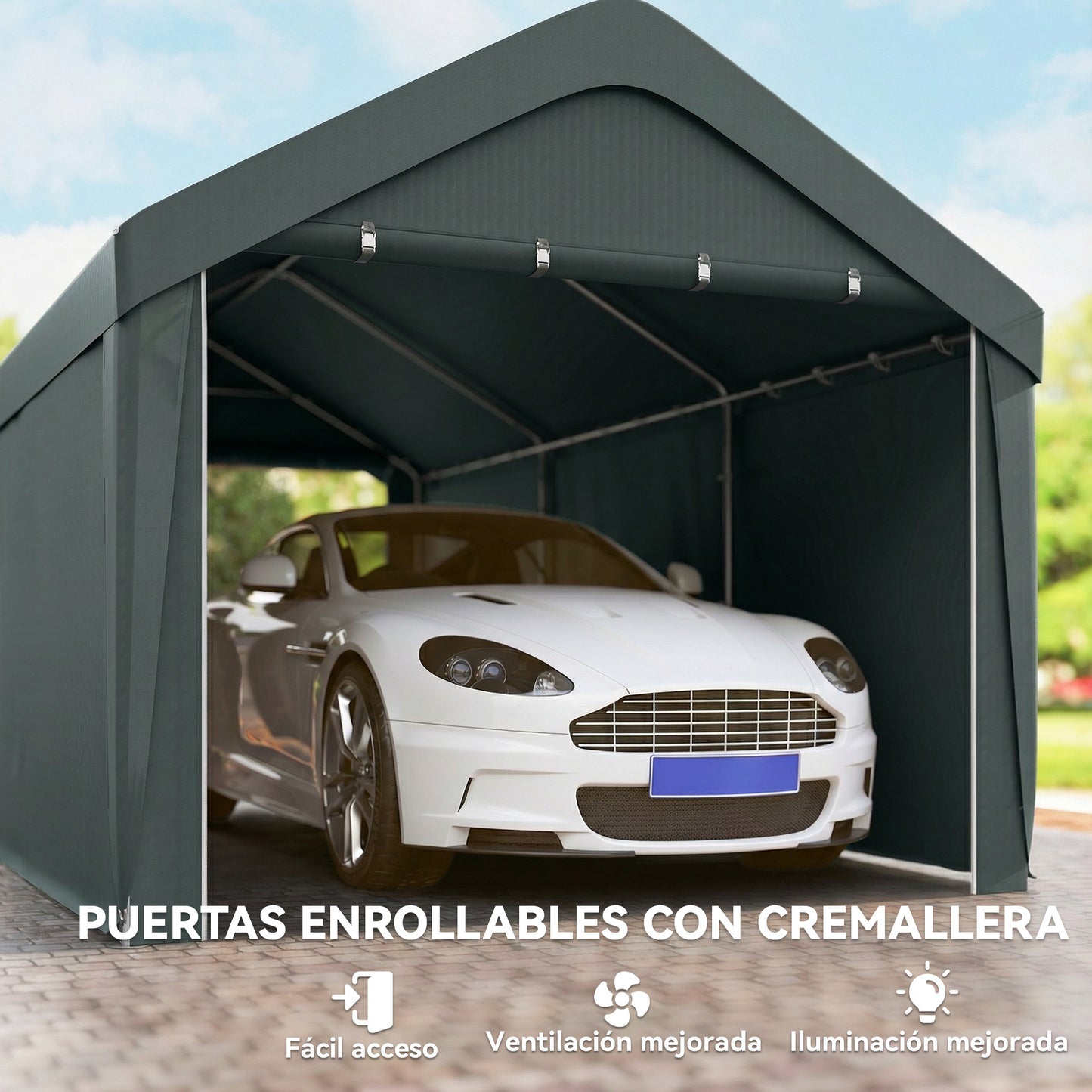 Outsunny Carpa Garaje 3x6 M Impermeable Con Paredes Laterales Desmontables Gris_5