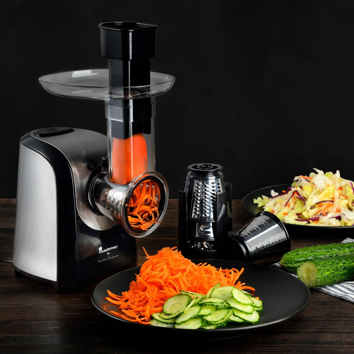 Rallador Eléctrico Foodies Con 5 Velocidades De 150w En Acero Inoxidable Masterpro_2