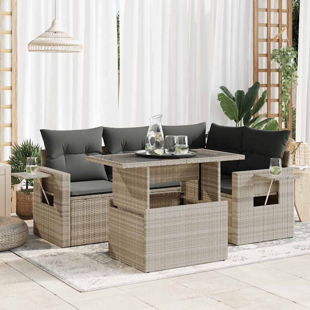 Set De Sofás Jardín Y Cojines 5 Pzas Ratán Sintético Gris Claro / Vetonek_5