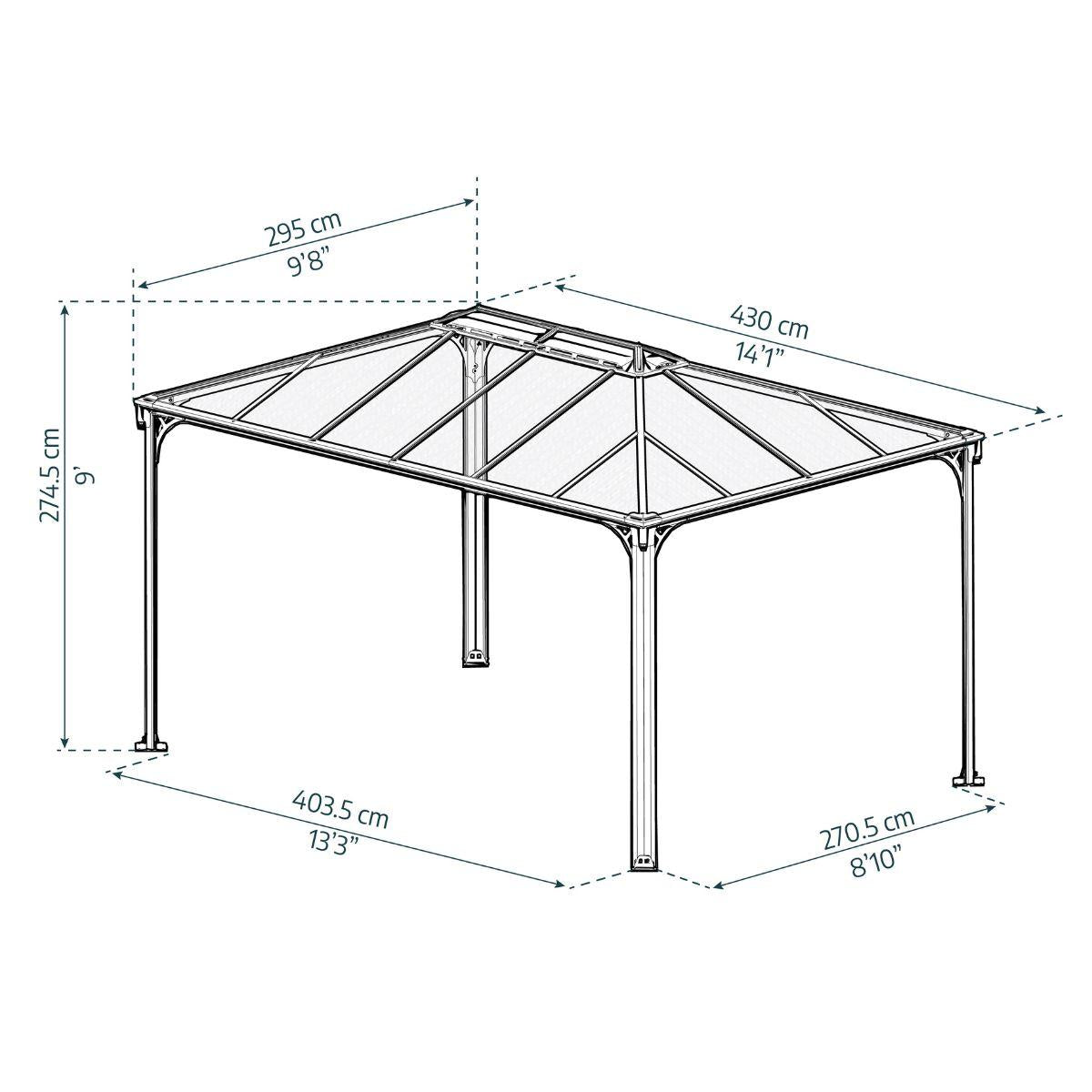 Cenador Martinique 4300 Gazebo De Aluminio gris Con Vidriado De policarbonato bronce