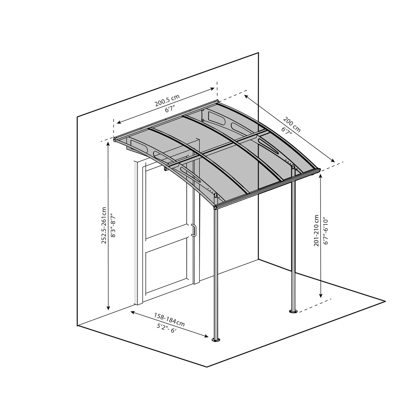 Marquesina para puerta Vega 200x200x252 cm