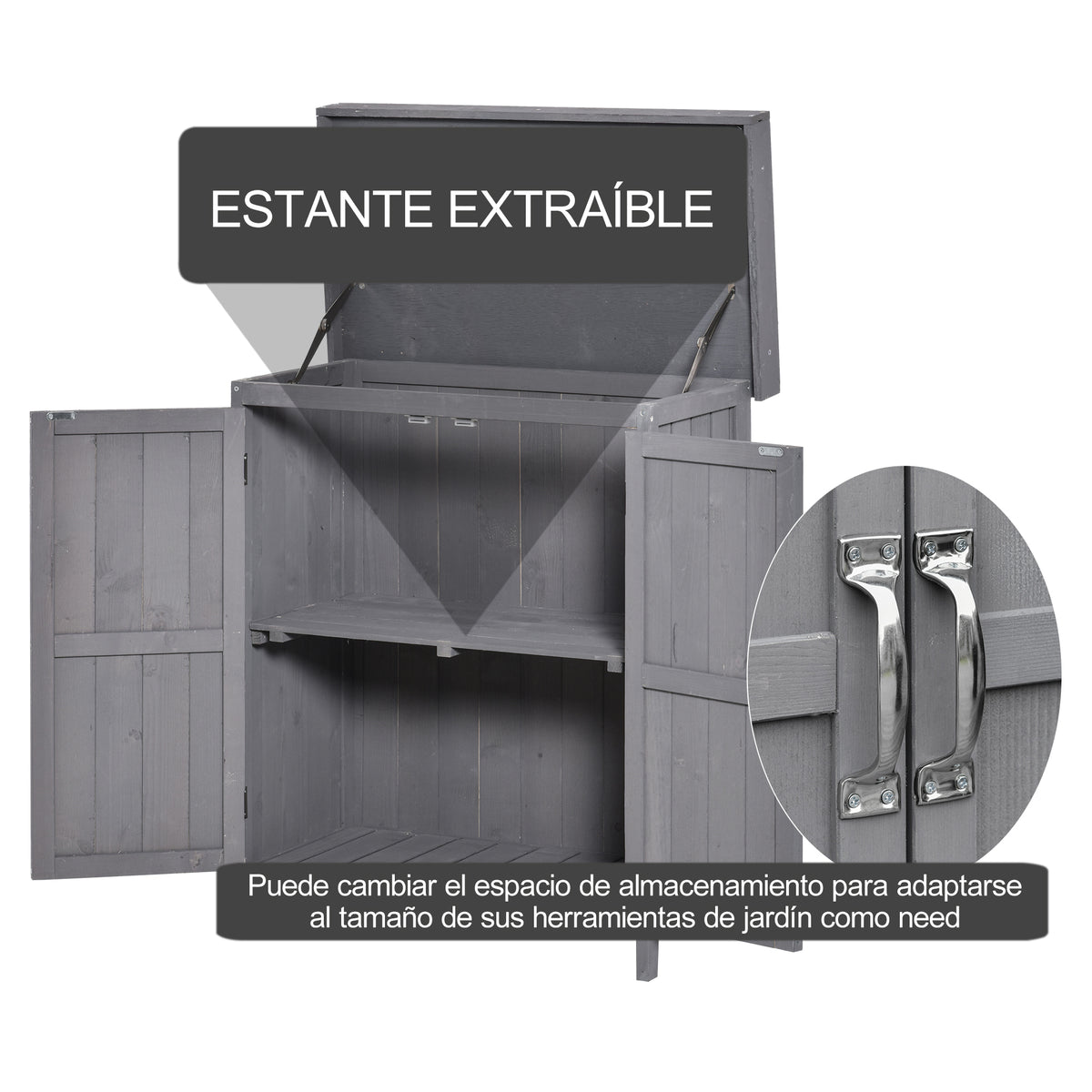 Outsunny Armario De Jardín De Madera Con 2 Puertas Techo Asfáltico 74x43x88 Cm_5