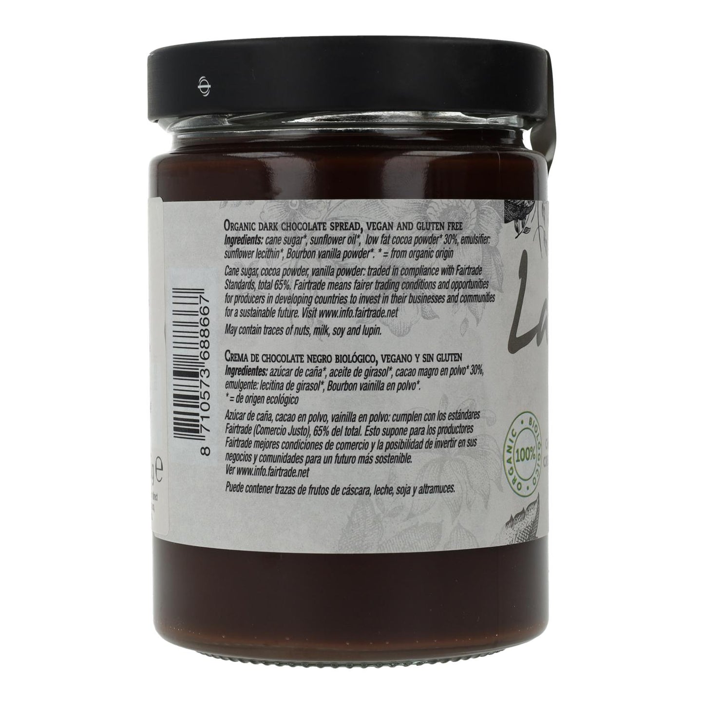 Crema de Chocolate Negro Vegano Sin Gluten La Vida Vegan, 600 g 600 g