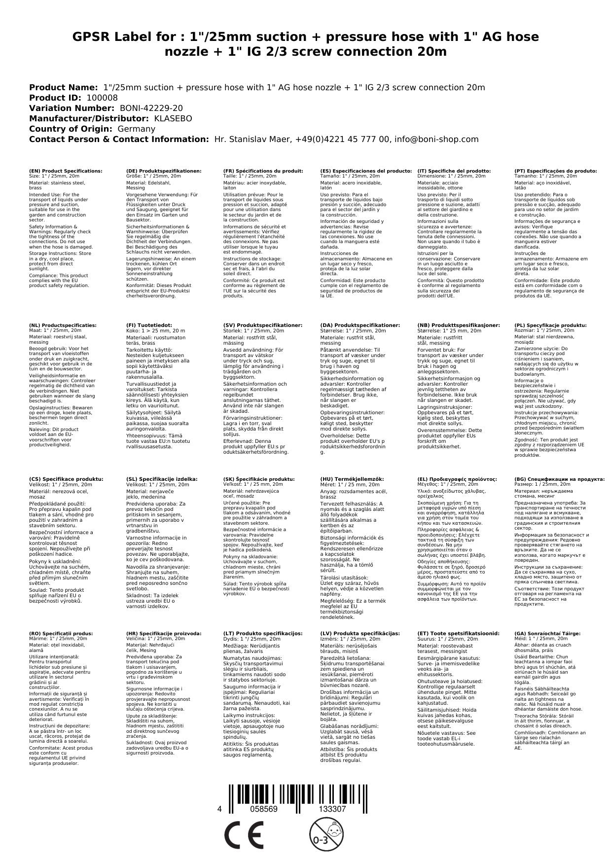 1/25mm Manguera De Succión Y Presión Con Boquilla De Manguera De 1 Ag + 1 Ig 2/3 Conexión 20m_4