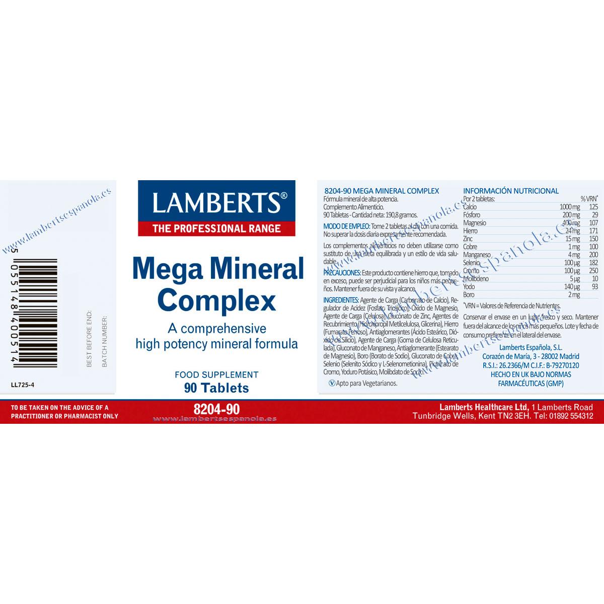 Mega Mineral Complex Aminoquelado 90 Comprimidos Lamberts