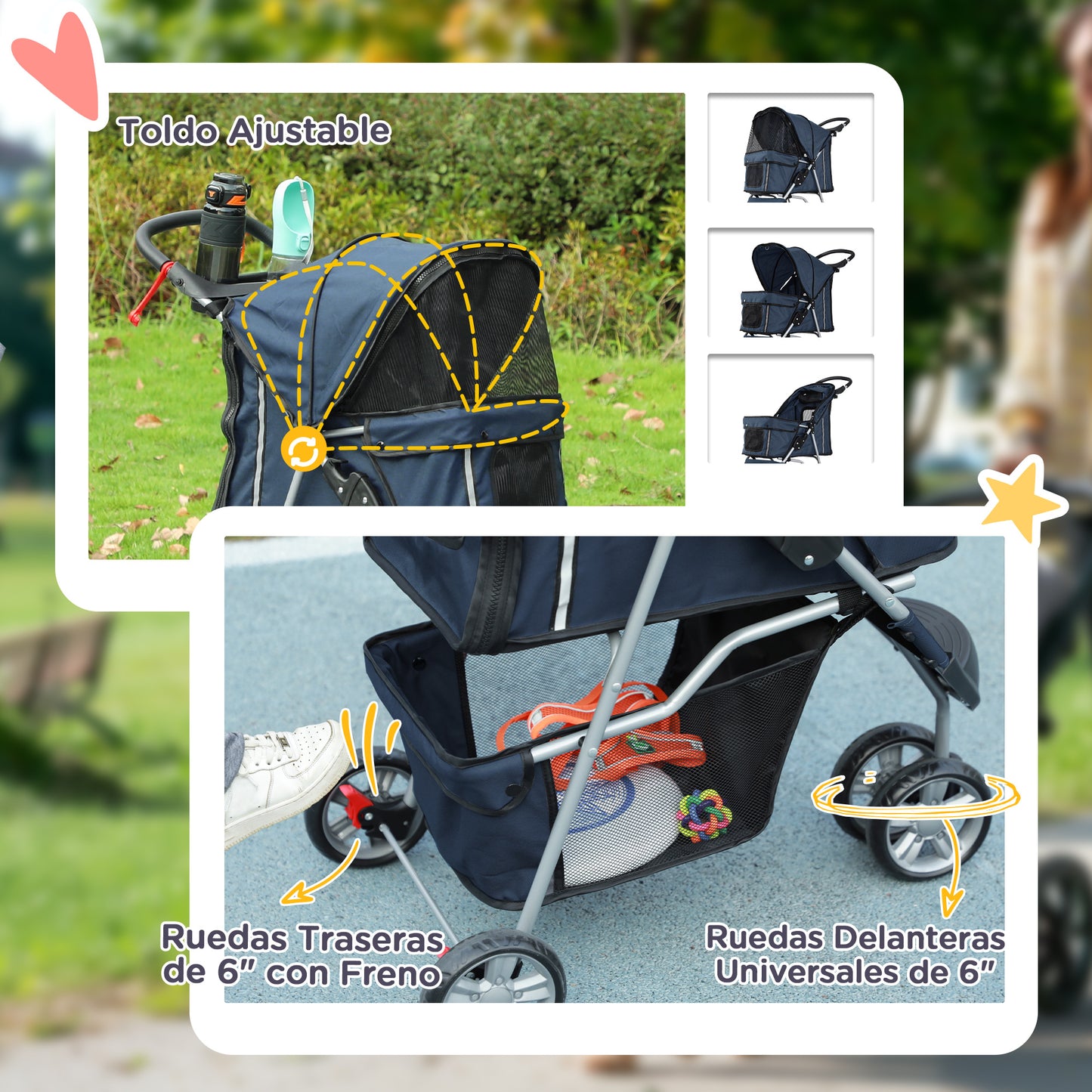 Pawhut Carrito Para Perros Plegable Con Cesta De Almacenaje 75x45x97 Cm Azul_5