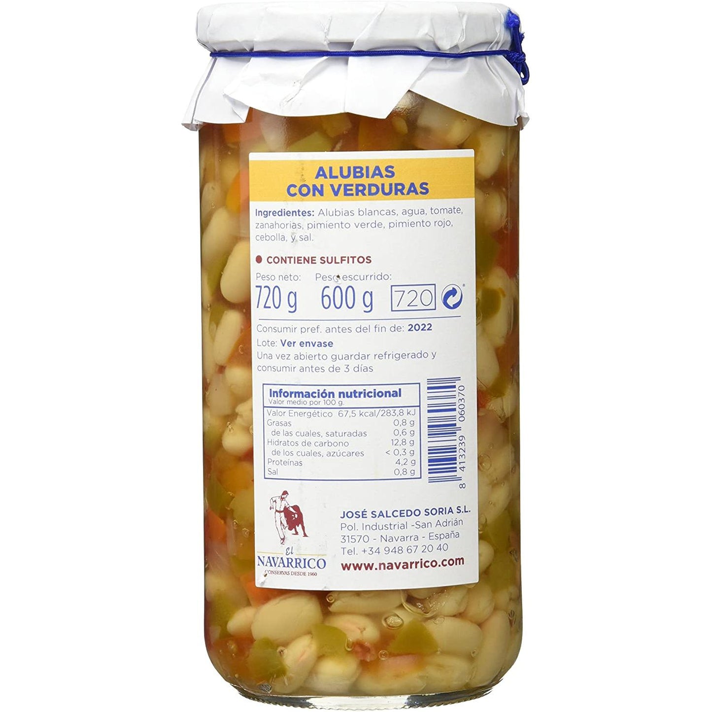 Alubias con verduras frasco El Navarrico 720 ml