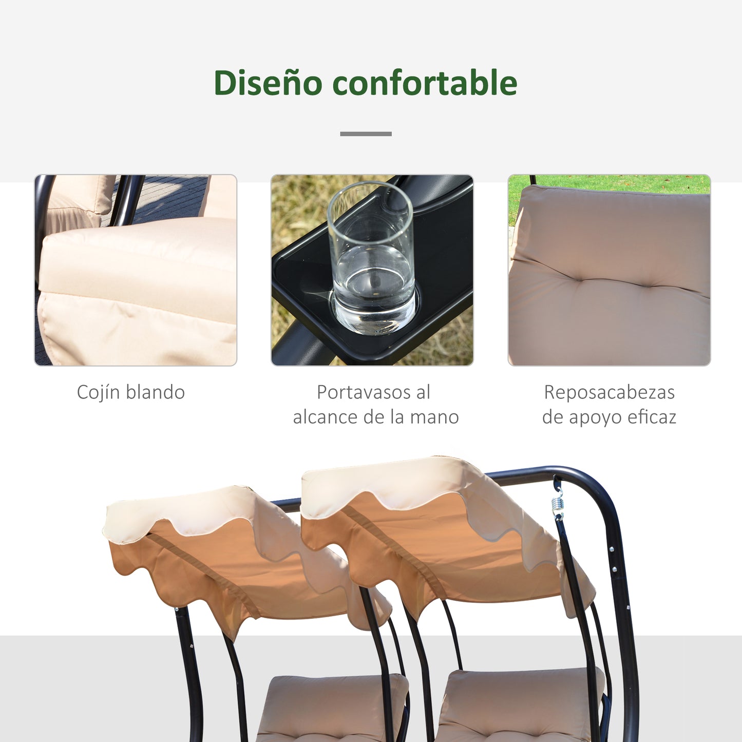 Outsunny Columpio De Jardín De 2 Plazas Con Bandeja 170x136x170 Cm Beige_5