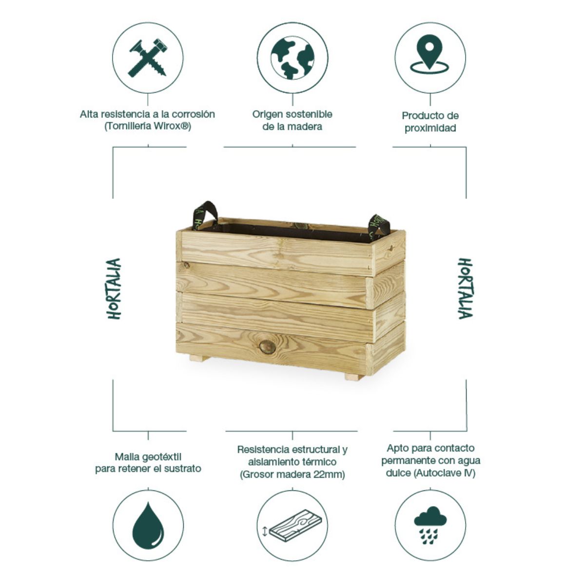 Jardinera rectangular Ghio 60x30x40 Hortalia