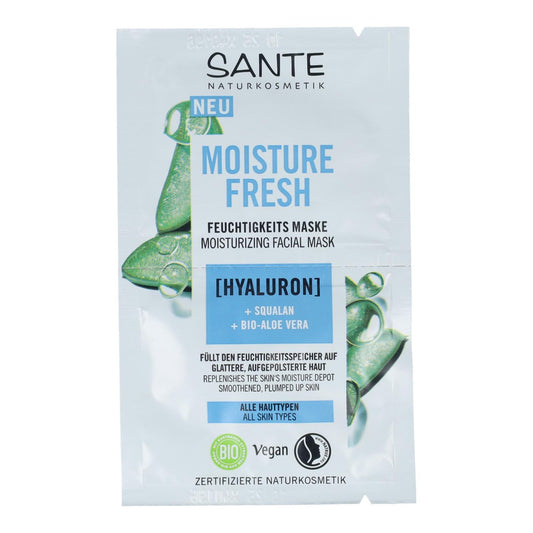 Mascarilla fresh hidratación ácido hialurónico & aloe, Sante 2 x 4 ml