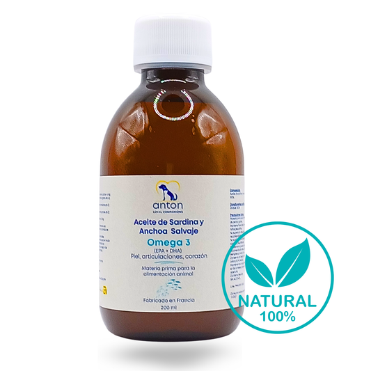 Aceite de sardina y anchoa salvaje con Omega-3 EPA/DHA para perros y gatos – 200 ml