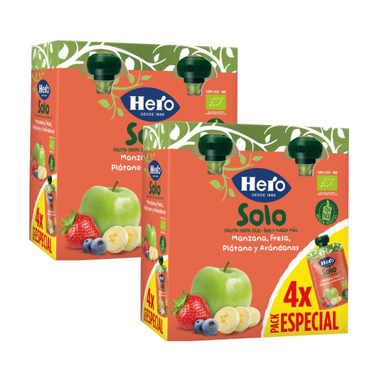 Pack x2 Bolsita Fruta 100 % Eco sabor Manzana, Fresa, Plátano y Arándanos 4x100 g-Hero Solo