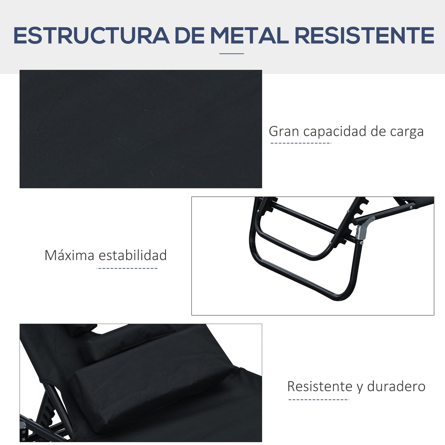 Outsunny Tumbona Plegable Con Respaldo Ajustable 190x56x28 Cm Negro_5