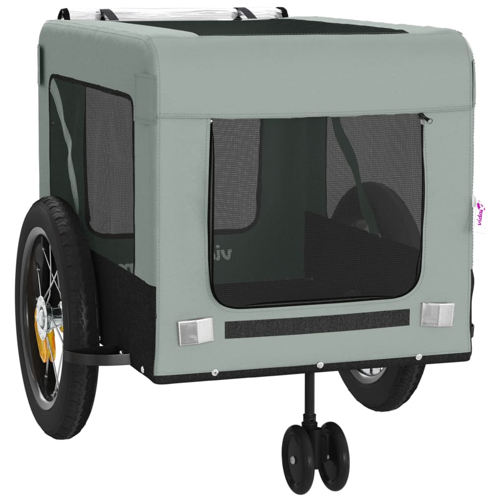 Remolque De Bicicleta Mascotas Hierro Tela Oxford Gris Negro_5