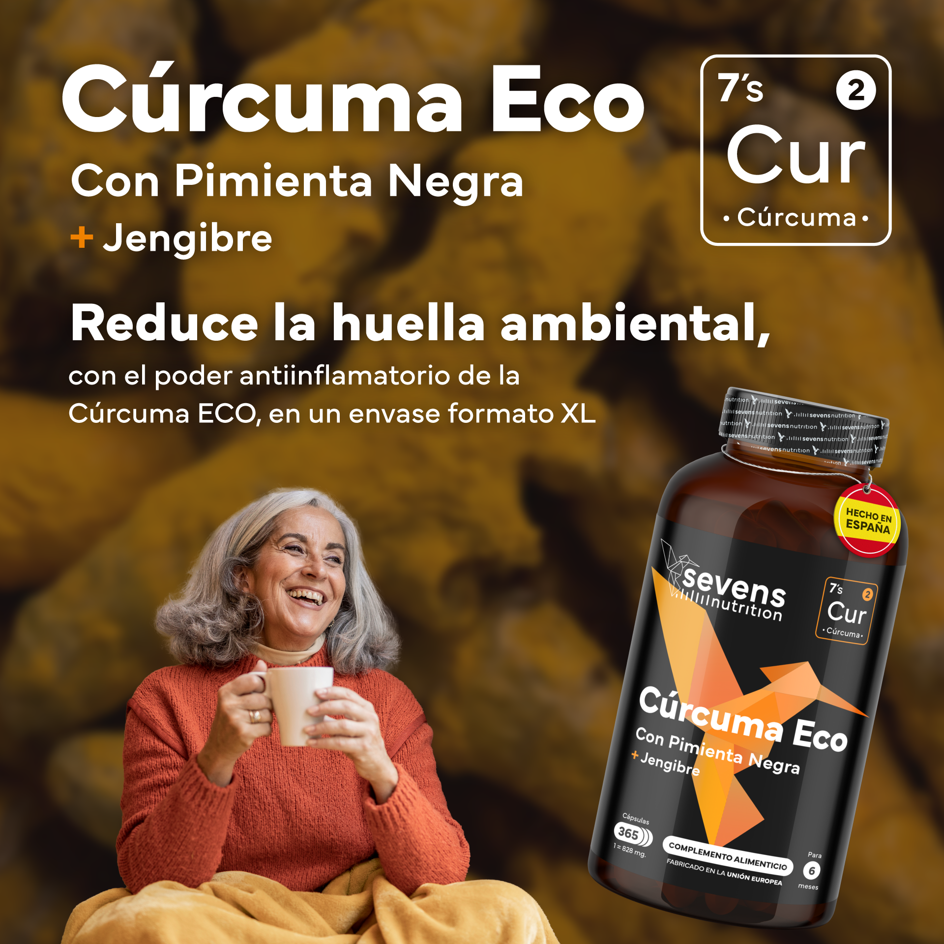 Cรบrcuma + Jengibre Sevens Nutrition. Antiinflamatorio Y Salud Articular