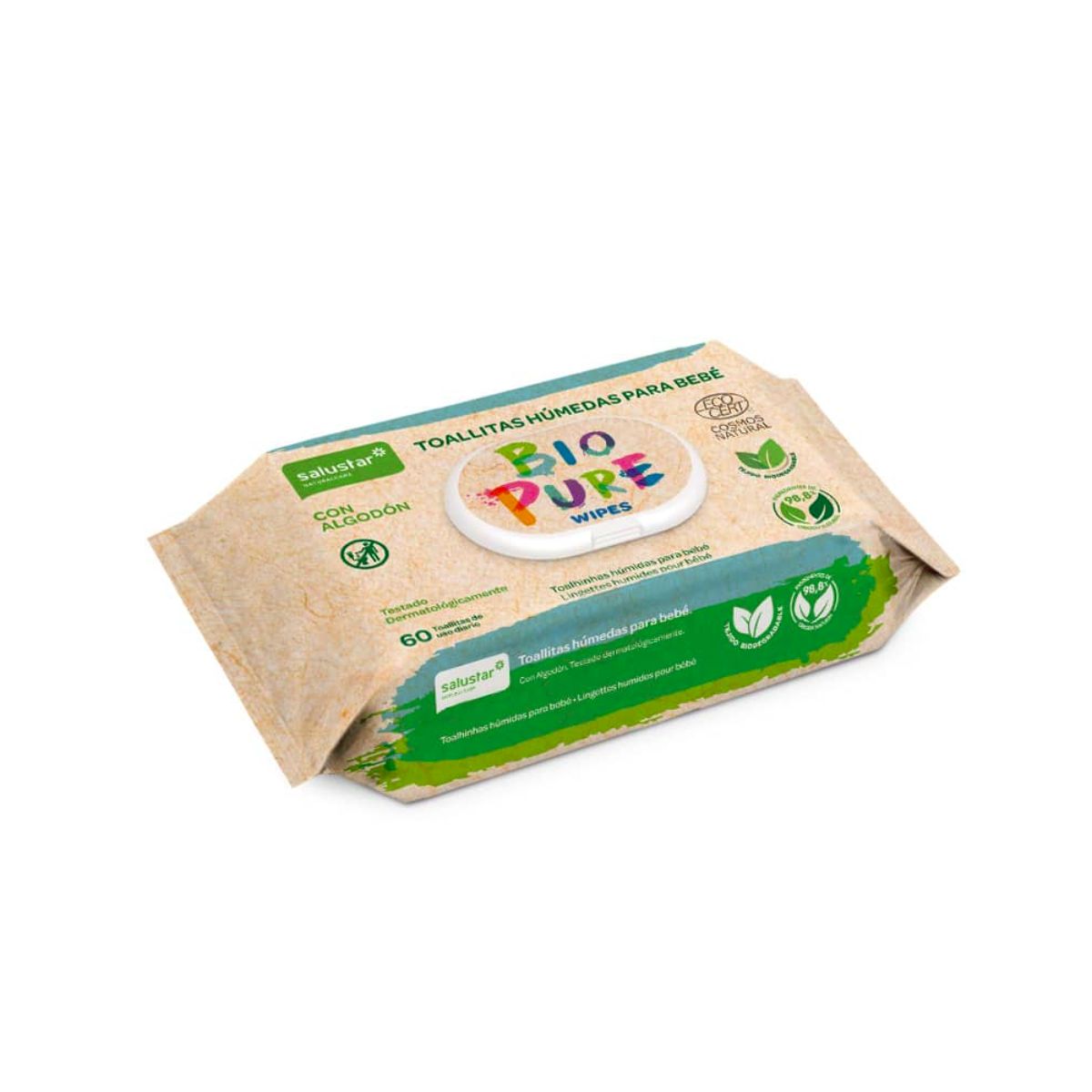 Toallitas Húmedas para bebé Biopure biodegradables Salustar 60 uds