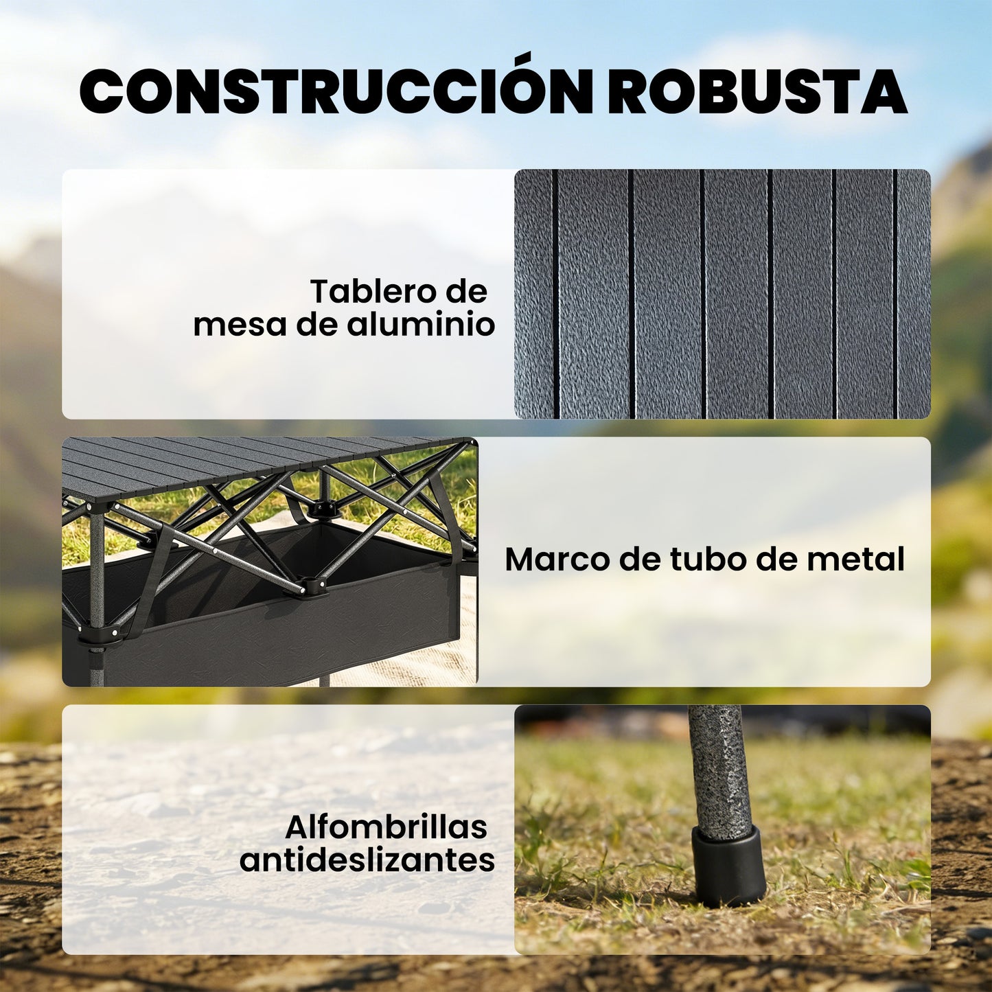 Outsunny Mesa Plegable Camping 93x55x68 Cm Con Red De Almacenamiento Negro_5