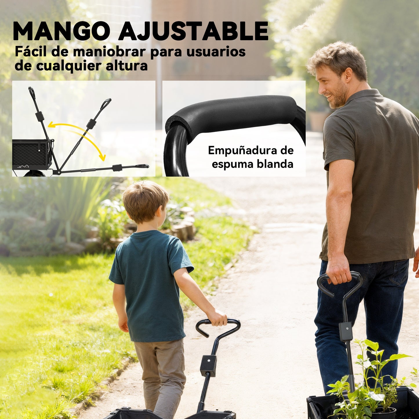Outsunny Carrito De Jardín Con Ruedas Grandes Mango Giratorio Carga 300 Kg Negro_5