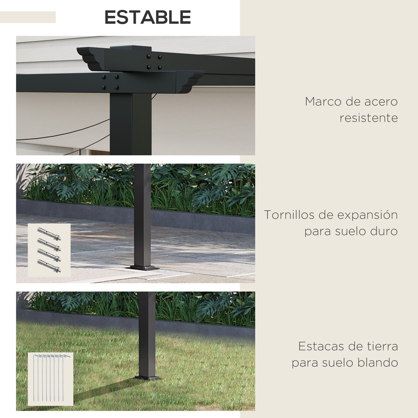 Outsunny Pérgola De Pared De Jardín 4x3 M Con Techo Retráctil Tela Poliéster_5