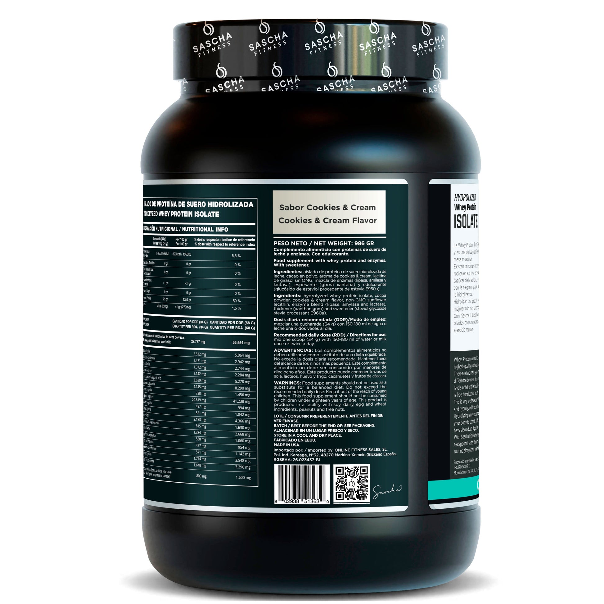 Proteína Whey Sabor Cookies - Sascha Fitness España