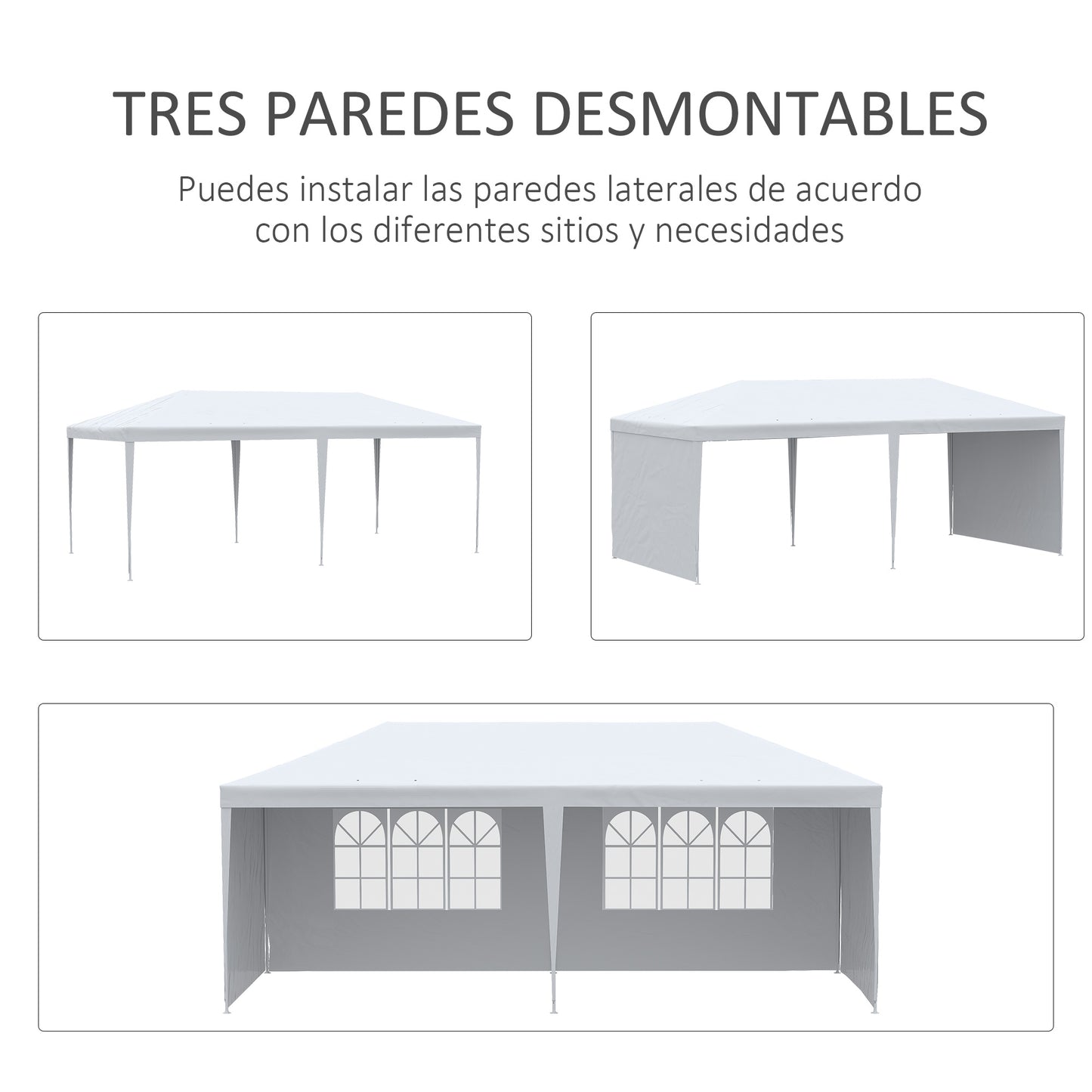 Outsunny Carpa De Jardín 6x3m Con 4 Paredes Laterales 2 Ventanas Visibles Blanco_5