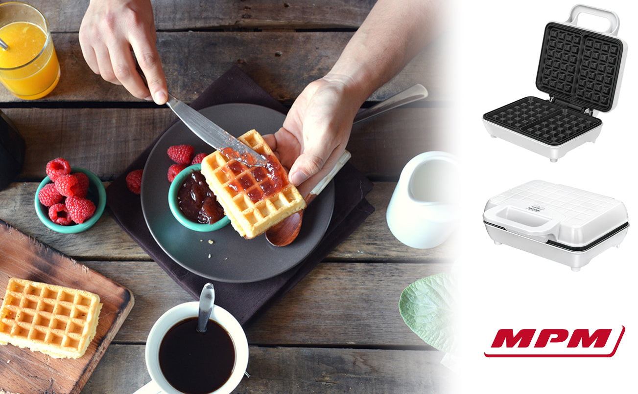 Gofrera Eléctrica, 2 Gofres Belgas Gruesos, Antiadherente, Temperatura Automática, Carcasa Tacto Frío Mpm Mpm-mgo-25 Blanco