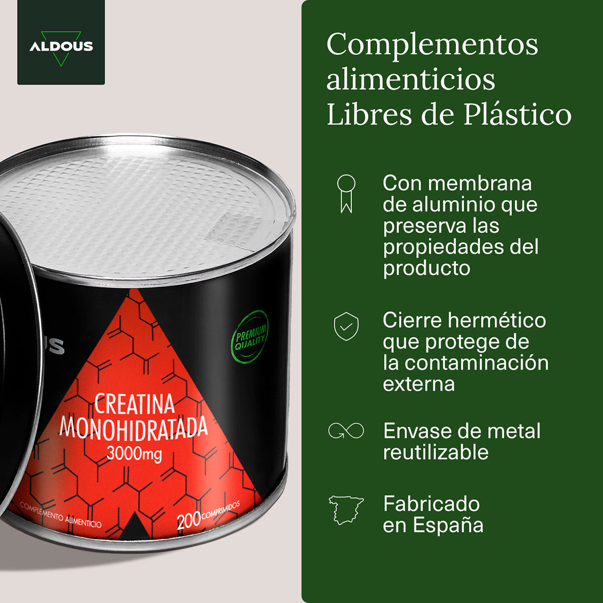 Creatina Monohidratada Aldous 3000 mg 200 comprimidos