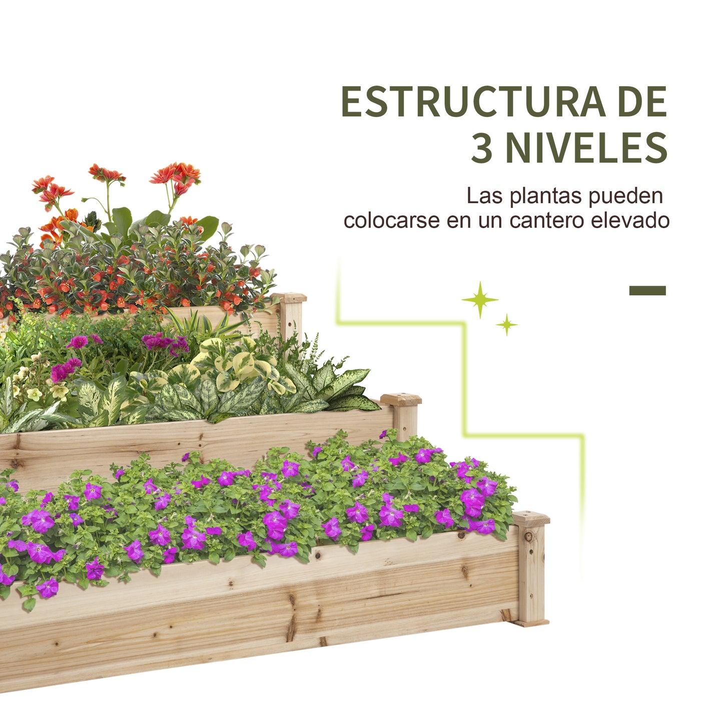 Outsunny Jardinera Exterior Grande De Madera De 3 Niveles 120x120x56 Cm Natural_5