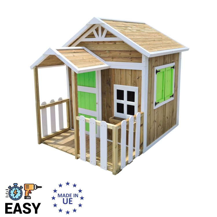 Casita Infantil De Madera Por Paneles Masgames Olden Verde.