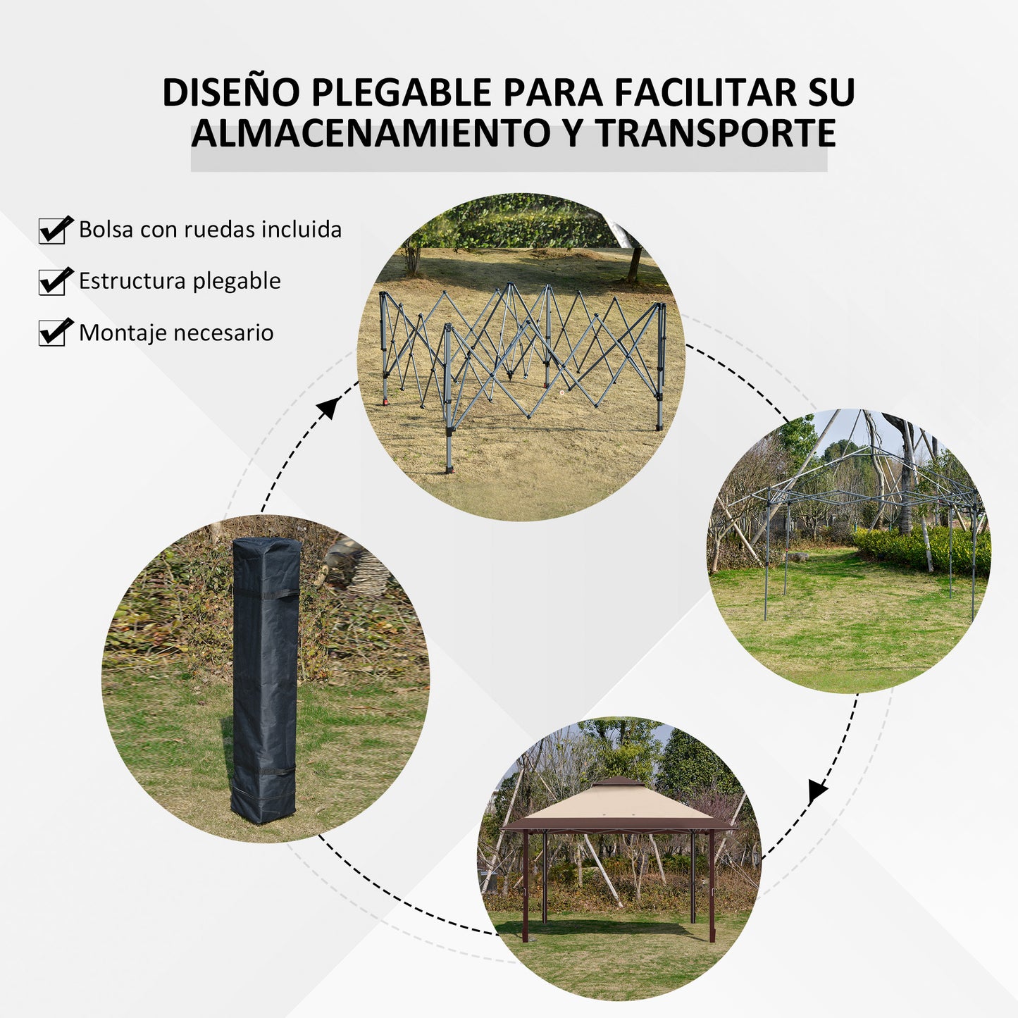Outsunny Carpa Plegable 3,85x3,85 M Con Doble Techo Caqui Y Café_5