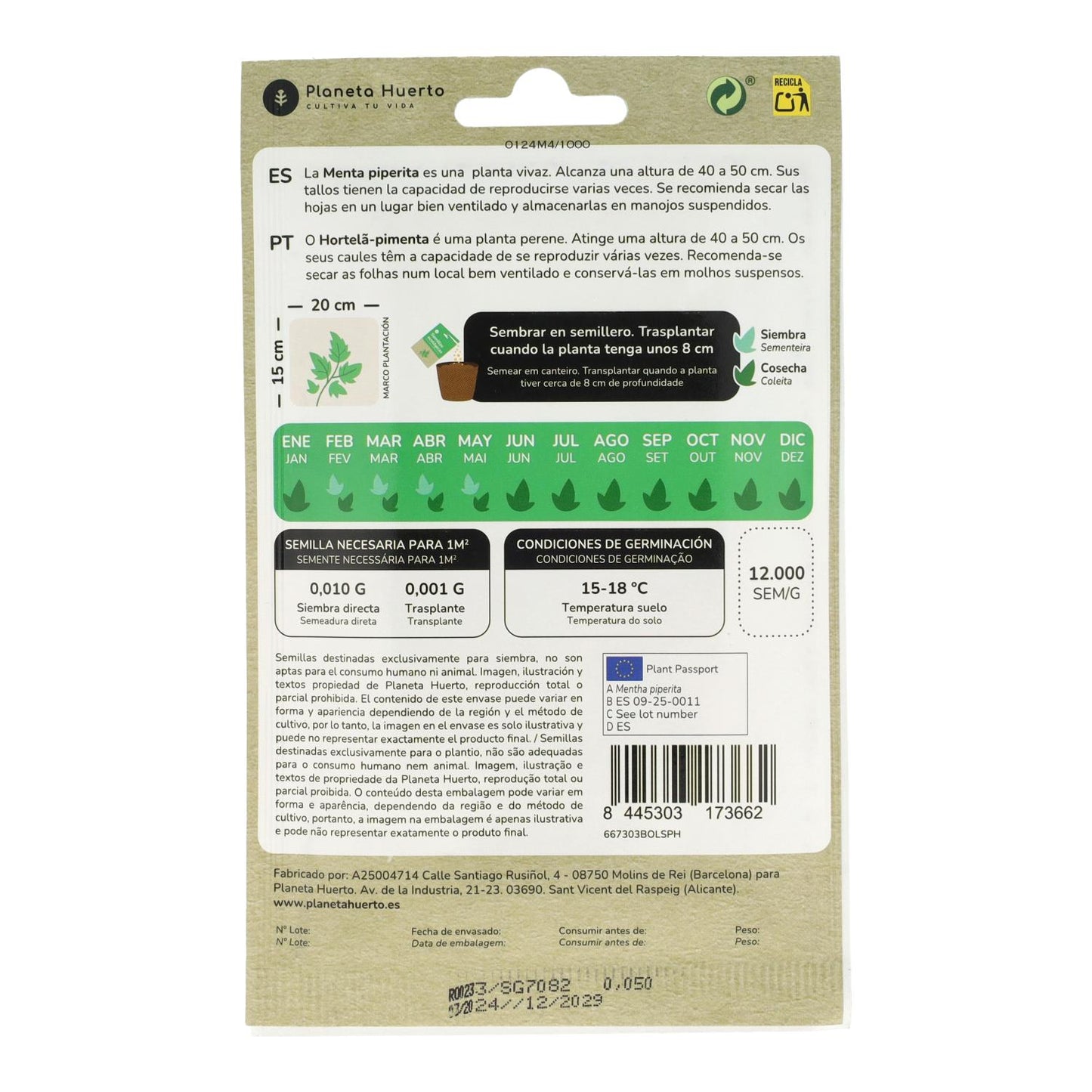 Semillas de Menta piperita ecológicas Planeta Huerto