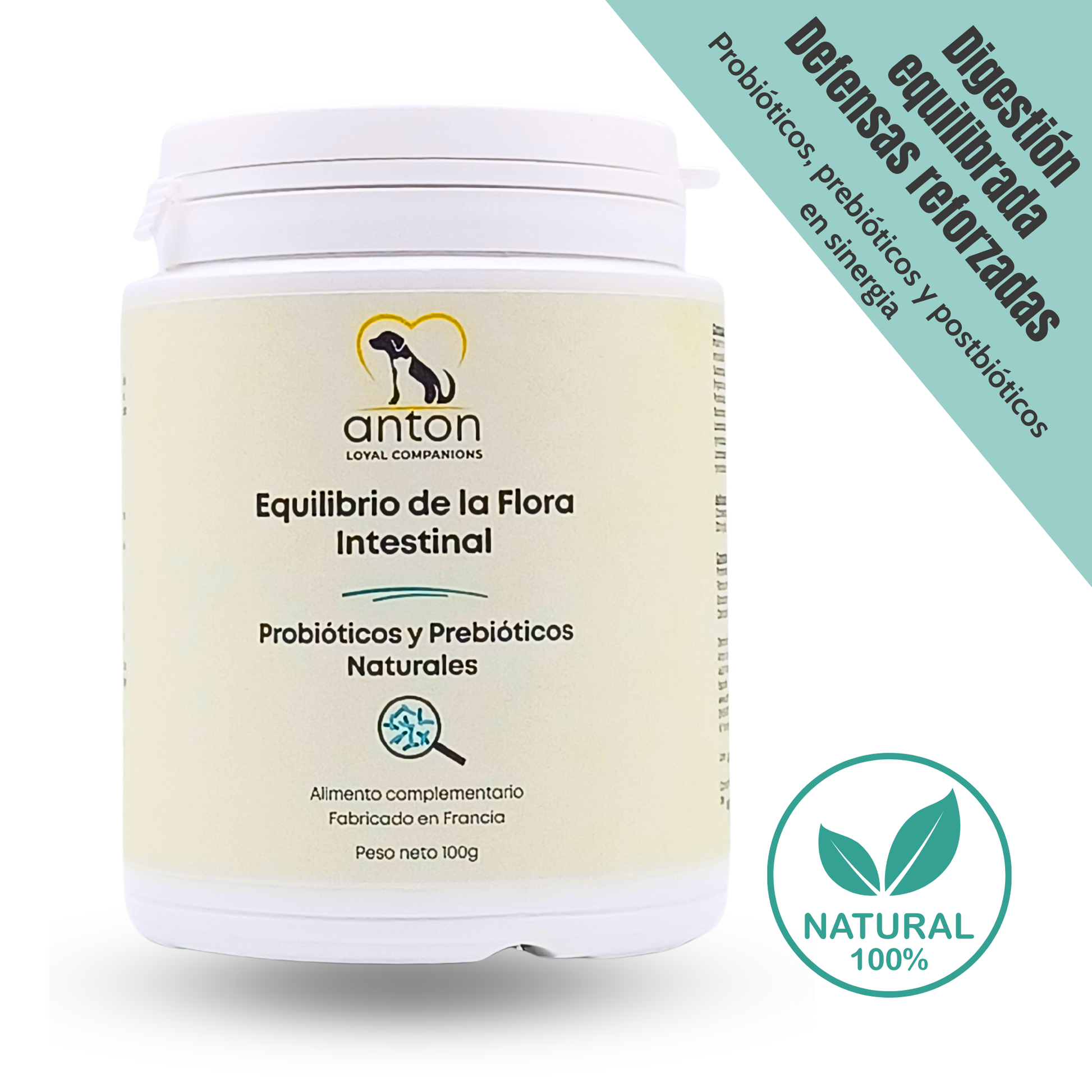 Suplemento natural para perros y gatos – Equilibrio Flora Intestinal Probióticos, Prebióticos y Postbióticos 100 g