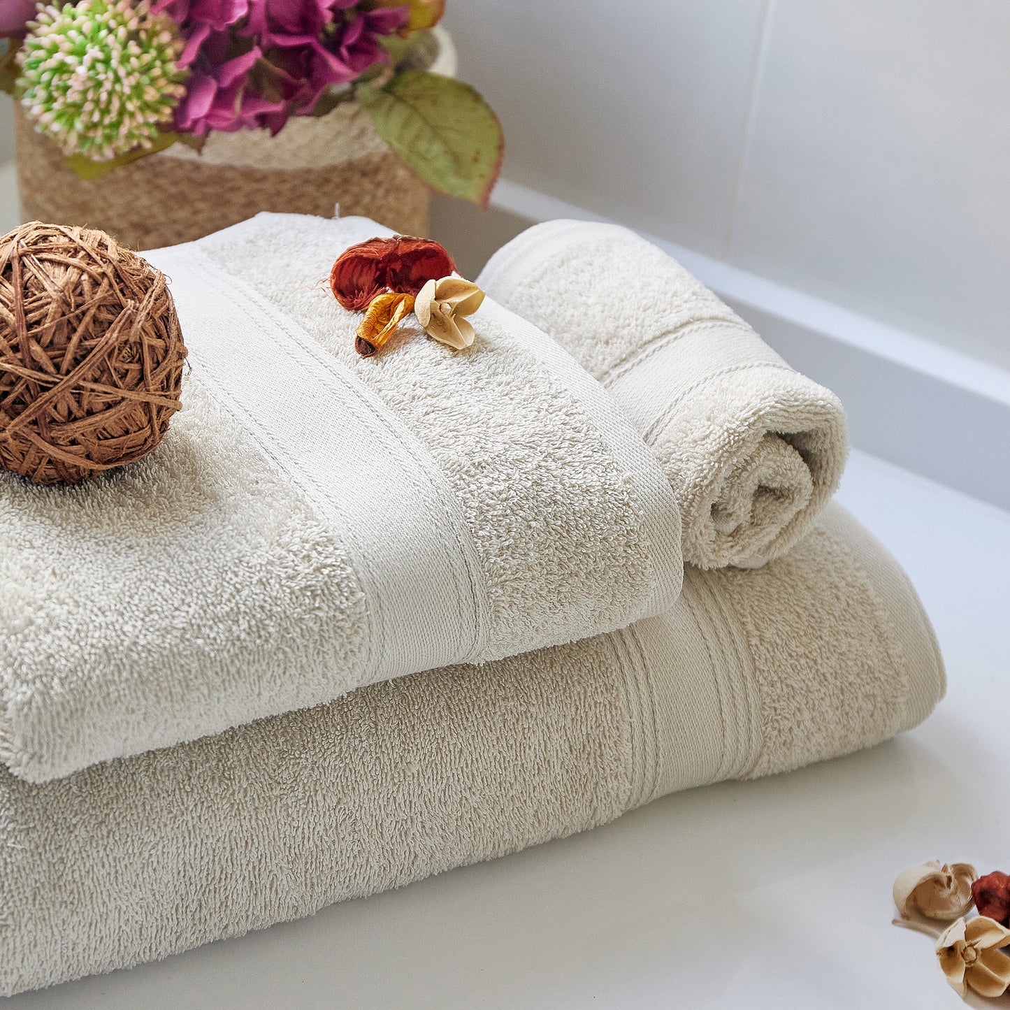 Juego De 4 Toallas De Baño: 2 Toallas De Lavabo 50x90 ; 2 Toallas De Ducha 70x140cm 450 Gr/m2 100% Algodón Beige_5