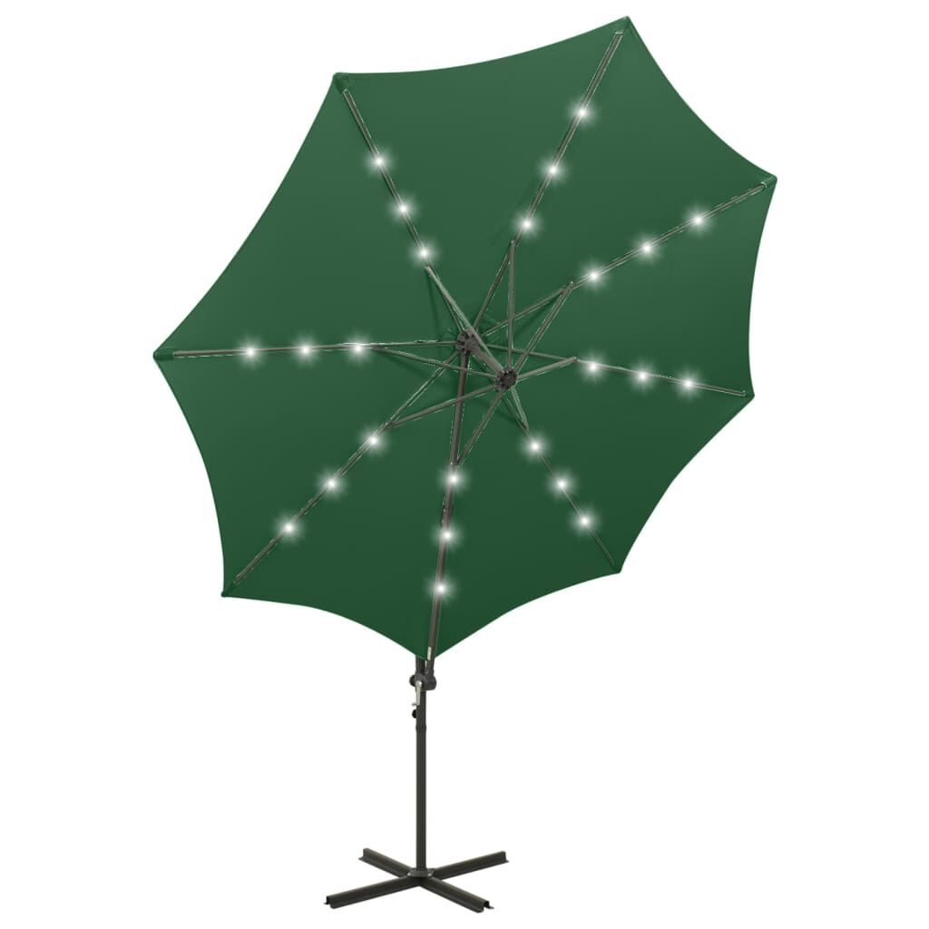 Vidaxl Sombrilla De Jardín Voladiza Con Palo Y Luces Led Verde 300 Cm_4