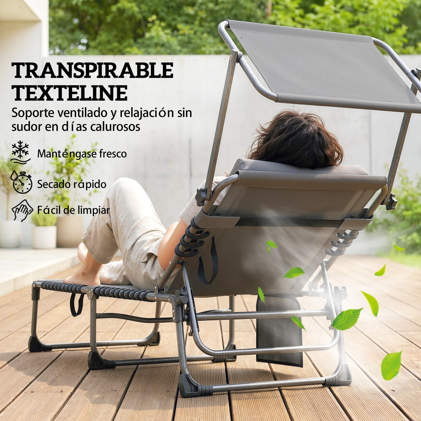 Outsunny Set De 2 Tumbonas Plegables Reclinables Con Parasol Y Bolsillo Lateral_5