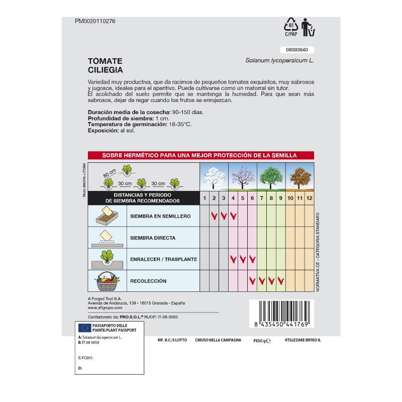 Semillas Tomate Cherry (1 Gramo) Semillas Verduras, Horticultura, Horticola, Semillas Huerto.