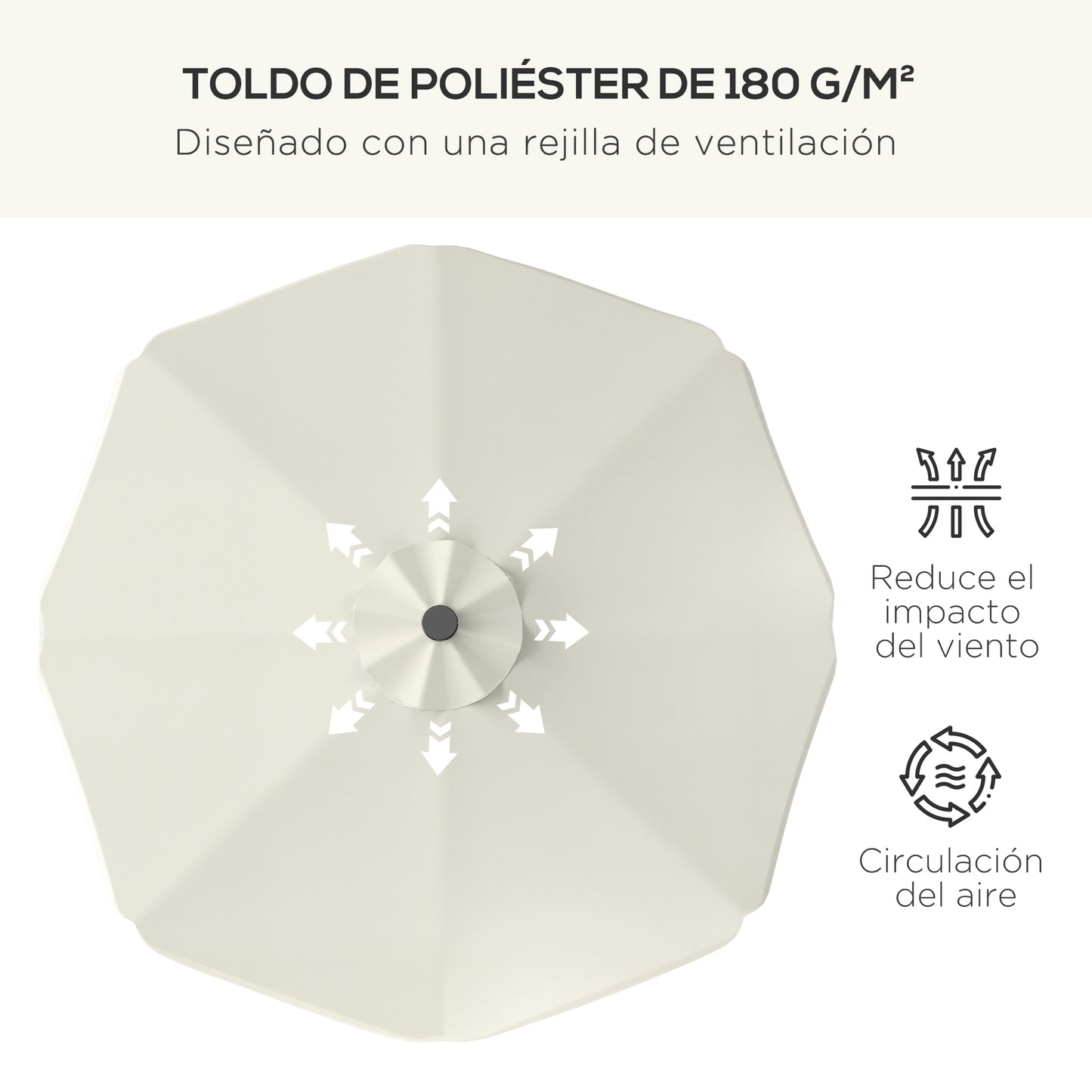 Outsunny Sombrilla De Jardín Ø292x254 Cm Con 32 Luces Led Solares Crema_5
