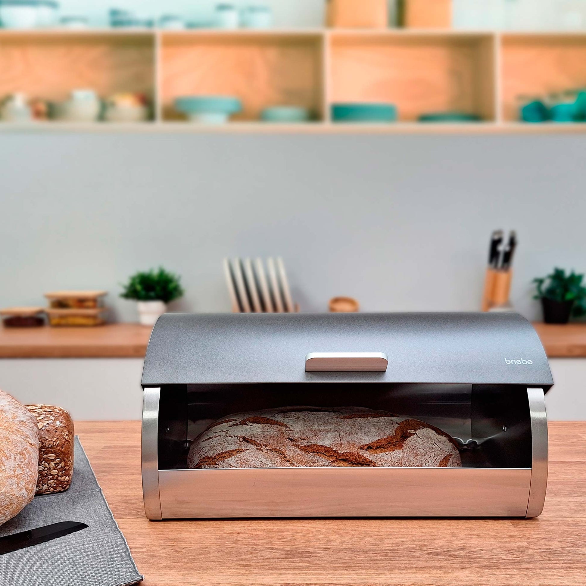 Panera De Mesa +juego 3 Botes Cocina Almacenaje Acero Inoxidable Contenedor De Pan Con Tapa, Briebe, Bb1161, Gris