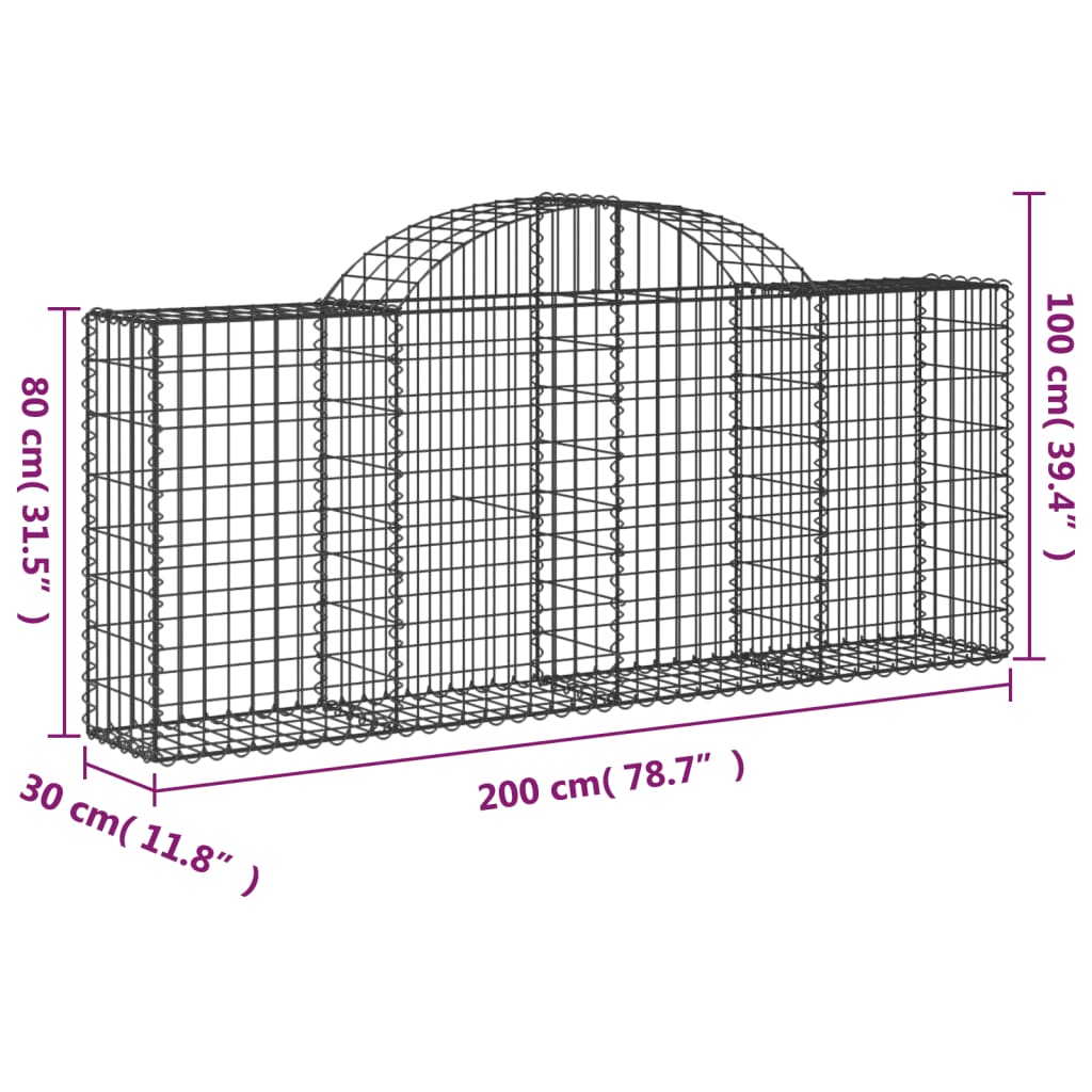 Cestas De Gaviones 11 Uds Forma De Arco Hierro 200x30x80/100 Cm_5