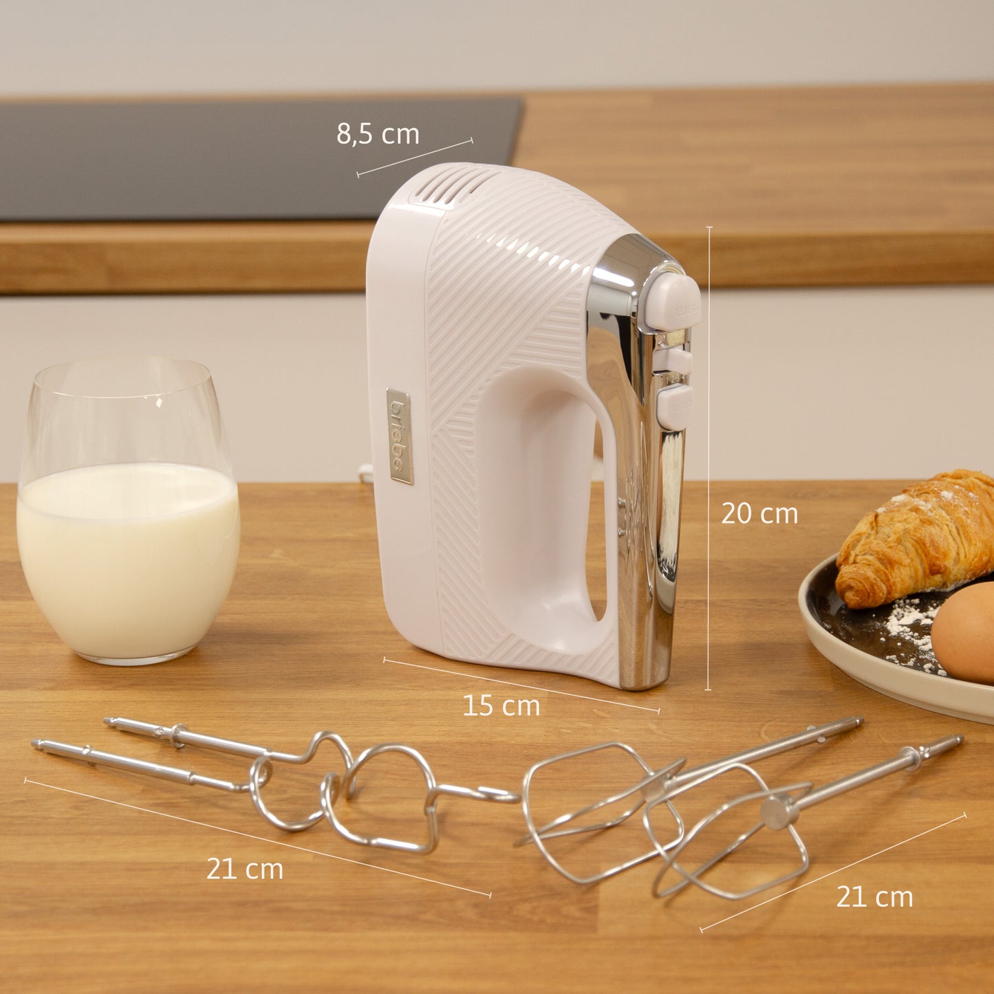 Briebe Batidora De Varillas Eléctrica 400w Amasadora De Mano Especial Repostería 5 Velocidades + Turbo, Hm1174wht,blanco_5