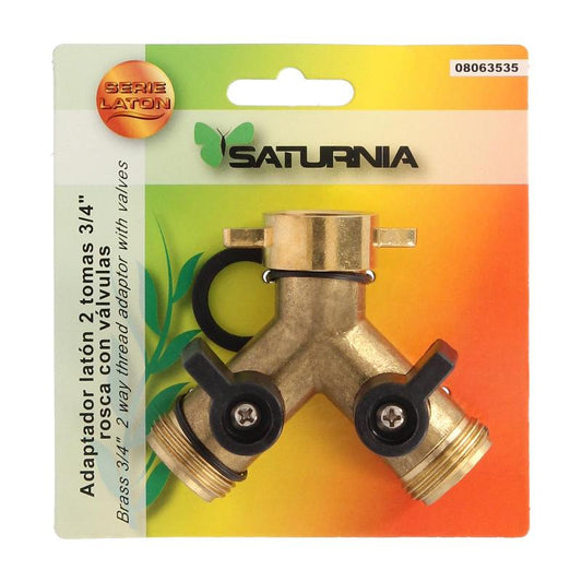 Adaptador Manguera Laton 2 Tomas Macho 3/4, Duplicador Grifo, Adaptador 2 Vias, Entrada 3/4 Hembra