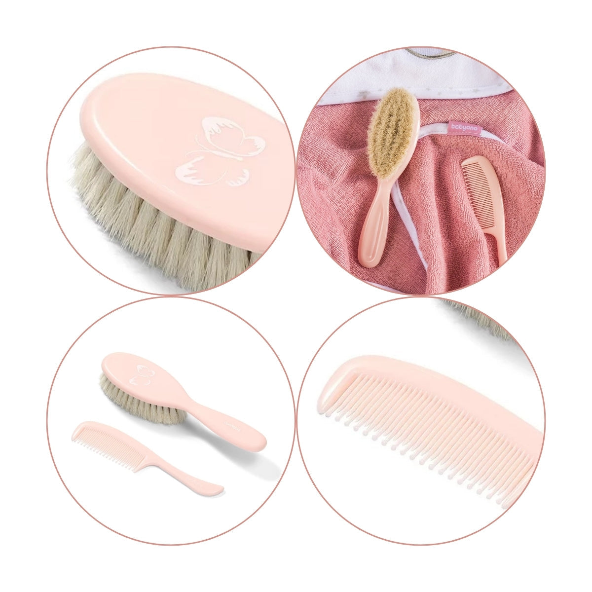 Set Cepillo Y Peine Con Cerdas Naturales Extra Suaves Pink