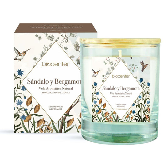 Vela natural Sándalo Bergamota - cera vegetal y aceites esenciales, 200 gr