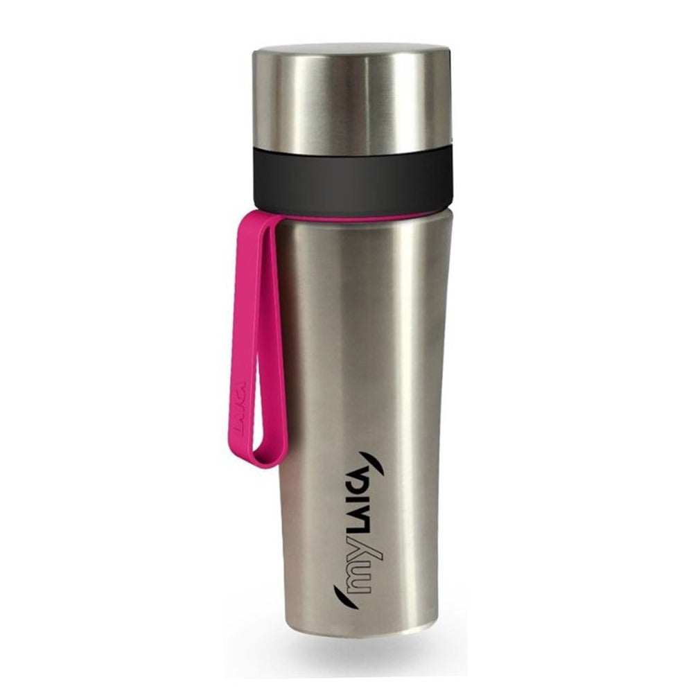 Botella Personal 0,5 L Deportiva Y Filtrante En Acero Inoxidable, Color Cromado/fucsia_0