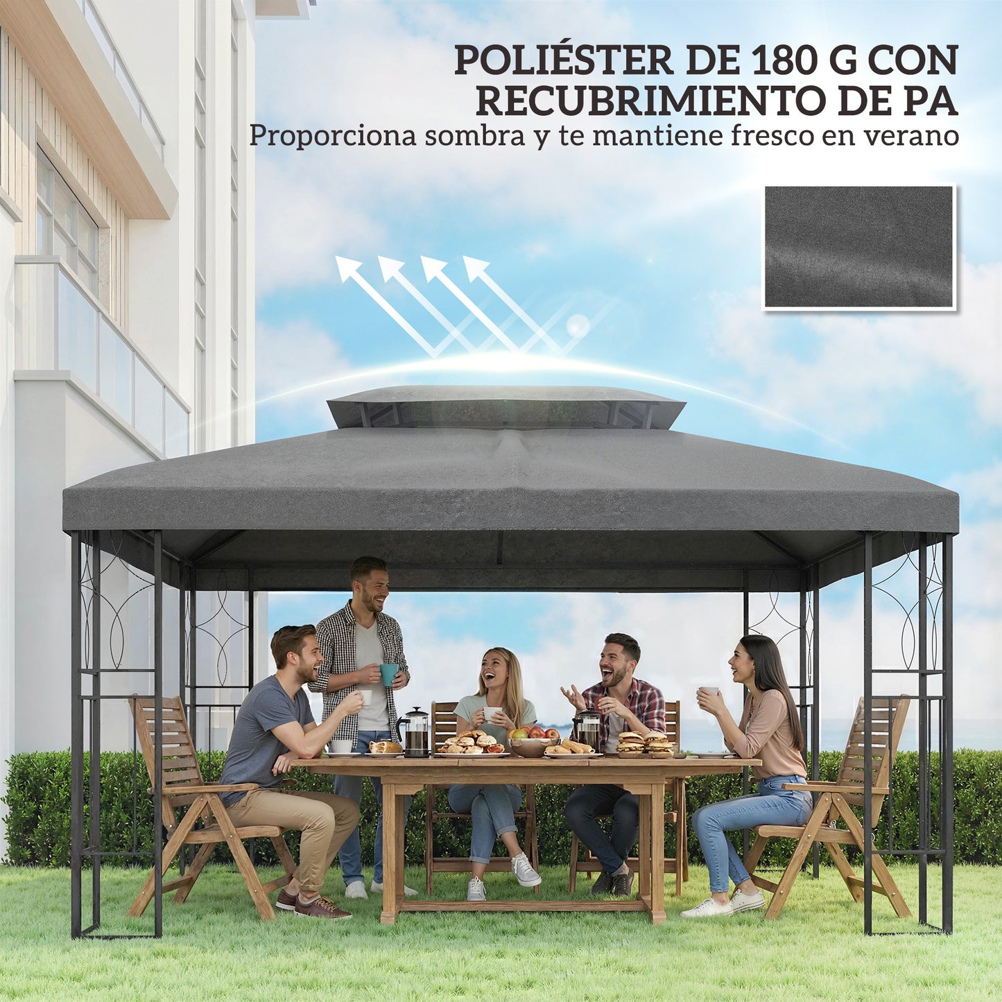 Outsunny Techo De Repuesto Para Cenador 4x3 M Techo Doble Anti-uv Gris Oscuro_5