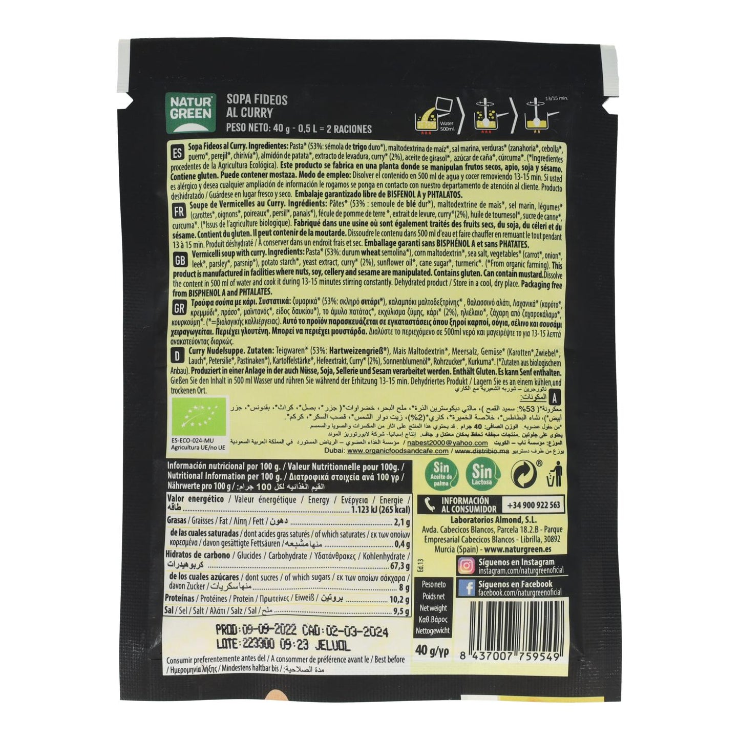 Sopa Fideos al curry Naturgreen, 40g