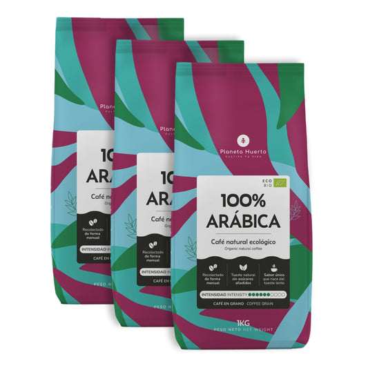 Pack 3x Café en grano Eco 100% Arábica Planeta Huerto 1 Kg