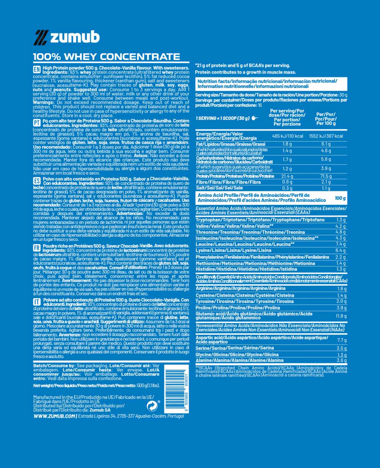 Zumub 100% Whey Concentrate 500 G - Chocolate-Vainilla_1